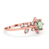 14K Rose Gold Round Natural Green Amethyst G SI 1.02ct Diamond Engagement Ring Size 6.5