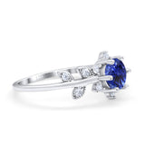 14K White Gold Round Nano Blue Sapphire G SI 1.02ct Diamond Engagement Ring Size 6.5