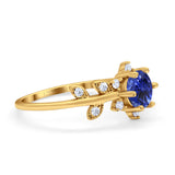 14K Yellow Gold Round Nano Blue Sapphire G SI 1.02ct Diamond Engagement Ring Size 6.5