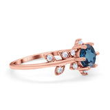 14K Rose Gold Round London Blue Topaz G SI 1.02ct Diamond Engagement Ring Size 6.5