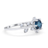 14K White Gold Round London Blue Topaz G SI 1.02ct Diamond Engagement Ring Size 6.5