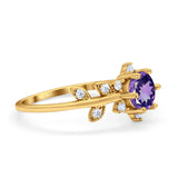 14K Yellow Gold Round Natural Amethyst G SI 1.02ct Diamond Engagement Ring Size 6.5