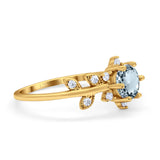 14K Yellow Gold Round Natural Aquamarine G SI 1.02ct Diamond Engagement Ring Size 6.5