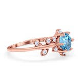 14K Rose Gold Round Natural Blue Topaz G SI 1.02ct Diamond Engagement Ring Size 6.5