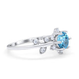 14K White Gold Round Natural Blue Topaz G SI 1.02ct Diamond Engagement Ring Size 6.5