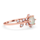 14K Rose Gold Round Natural White Opal G SI 0.18ct Diamond Engagement Ring Size 6.5