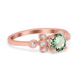14K Rose Gold 1.37ct Round 7mm G SI Natural Green Amethyst Diamond Engagement Wedding Ring Size 6.5