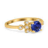 14K Yellow Gold 1.37ct Round 7mm G SI Nano Blue Sapphire Diamond Engagement Wedding Ring Size 6.5