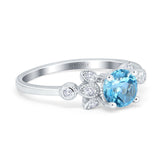 14K White Gold 1.37ct Round 7mm G SI Natural Blue Topaz Diamond Engagement Wedding Ring Size 6.5