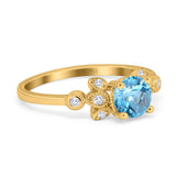 14K Yellow Gold 1.37ct Round 7mm G SI Natural Blue Topaz Diamond Engagement Wedding Ring Size 6.5