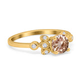 14K Yellow Gold 1.37ct Round 7mm G SI Natural Morganite Diamond Engagement Wedding Ring Size 6.5