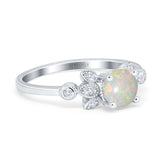 14K White Gold 0.09ct Round 7mm G SI Natural White Opal Diamond Engagement Wedding Ring Size 6.5