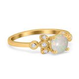 14K Yellow Gold 0.09ct Round 7mm G SI Natural White Opal Diamond Engagement Wedding Ring Size 6.5