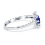 14K White Gold 1.01ct Round 6mm G SI Nano Blue Sapphire Diamond Engagement Wedding Ring Size 6.5