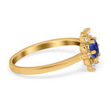 14K Yellow Gold 1.01ct Round 6mm G SI Nano Blue Sapphire Diamond Engagement Wedding Ring Size 6.5