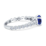 14K White Gold 1.16ct Round 6.5mm G SI Nano Blue Sapphire Diamond Engagement Wedding Ring Size 6.5