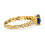 14K Yellow Gold 1.16ct Round 6.5mm G SI Nano Blue Sapphire Diamond Engagement Wedding Ring Size 6.5