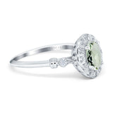 14K White Gold 0.9ct Oval 7mmx5mm G SI Natural Green Amethyst Diamond Engagement Wedding Ring Size 6.5