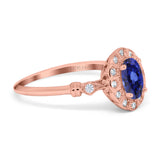 14K Rose Gold 0.9ct Oval 7mmx5mm G SI Nano Blue Sapphire Diamond Engagement Wedding Ring Size 6.5