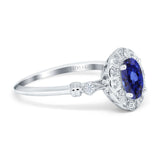 14K White Gold 0.9ct Oval 7mmx5mm G SI Nano Blue Sapphire Diamond Engagement Wedding Ring Size 6.5