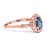 14K Rose Gold 0.9ct Oval 7mmx5mm G SI London Blue Topaz Diamond Engagement Wedding Ring Size 6.5