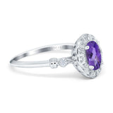 14K White Gold 0.9ct Oval 7mmx5mm G SI Natural Amethyst Diamond Engagement Wedding Ring Size 6.5