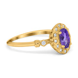 14K Yellow Gold 0.9ct Oval 7mmx5mm G SI Natural Amethyst Diamond Engagement Wedding Ring Size 6.5