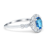 14K White Gold 0.9ct Oval 7mmx5mm G SI Natural Blue Topaz Diamond Engagement Wedding Ring Size 6.5
