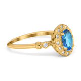 14K Yellow Gold 0.9ct Oval 7mmx5mm G SI Natural Blue Topaz Diamond Engagement Wedding Ring Size 6.5