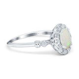 14K White Gold 0.14ct Oval 7mmx5mm G SI Natural White Opal Diamond Engagement Wedding Ring Size 6.5