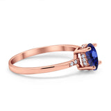 14K Rose Gold 1.28ct Oval 8mmx6mm G SI Nano Blue Sapphire Diamond Engagement Wedding Ring Size 6.5