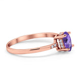 14K Rose Gold 1.28ct Oval 8mmx6mm G SI Natural Amethyst Diamond Engagement Wedding Ring Size 6.5