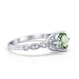 14K White Gold 0.96ct Round Art Deco 6mm G SI Natural Green Amethyst Diamond Engagement Wedding Ring Size 6.5