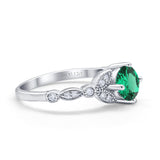 14K White Gold 0.96ct Round Art Deco 6mm G SI Nano Emerald Diamond Engagement Wedding Ring Size 6.5