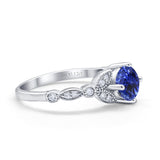 14K White Gold 0.96ct Round Art Deco 6mm G SI Nano Blue Sapphire Diamond Engagement Wedding Ring Size 6.5