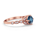 14K Rose Gold 0.96ct Round Art Deco 6mm G SI London Blue Topaz Diamond Engagement Wedding Ring Size 6.5