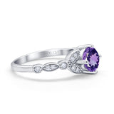 14K White Gold 0.96ct Round Art Deco 6mm G SI Natural Amethyst Diamond Engagement Wedding Ring Size 6.5