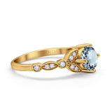 14K Yellow Gold 0.96ct Round Art Deco 6mm G SI Natural Aquamarine Diamond Engagement Wedding Ring Size 6.5