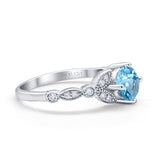 14K White Gold 0.96ct Round Art Deco 6mm G SI Natural Blue Topaz Diamond Engagement Wedding Ring Size 6.5