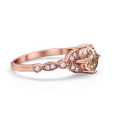 14K Rose Gold 0.96ct Round Art Deco 6mm G SI Natural Morganite Diamond Engagement Wedding Ring Size 6.5