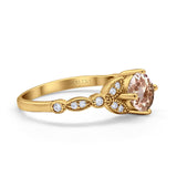 14K Yellow Gold 0.96ct Round Art Deco 6mm G SI Natural Morganite Diamond Engagement Wedding Ring Size 6.5