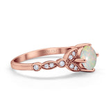 14K Rose Gold 0.12ct Round Art Deco 6mm G SI Natural White Opal Diamond Engagement Wedding Ring Size 6.5