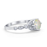 14K White Gold 0.12ct Round Art Deco 6mm G SI Natural White Opal Diamond Engagement Wedding Ring Size 6.5