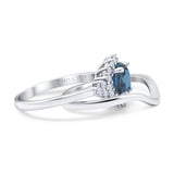 14K White Gold 1.59ct Round Two Piece Halo 7mm G SI London Blue Topaz Diamond Engagement Wedding Ring Size 6.5