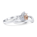 14K White Gold 1.59ct Round Two Piece Halo 7mm G SI Natural Morganite Diamond Engagement Wedding Ring Size 6.5