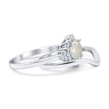 14K White Gold 0.31ct Round Two Piece Halo 7mm G SI Natural White Opal Diamond Engagement Wedding Ring Size 6.5