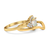 14K Yellow Gold 0.31ct Round Two Piece Halo 7mm G SI Natural White Opal Diamond Engagement Wedding Ring Size 6.5