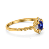 14K Yellow Gold 0.5ct Oval Vintage Floral 6mmx4mm G SI Nano Blue Sapphire Diamond Engagement Wedding Ring Size 6.5