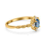 14K Yellow Gold 0.5ct Oval Vintage Floral 6mmx4mm G SI London Blue Topaz Diamond Engagement Wedding Ring Size 6.5