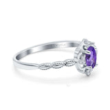 14K White Gold 0.5ct Oval Vintage Floral 6mmx4mm G SI Natural Amethyst Diamond Engagement Wedding Ring Size 6.5